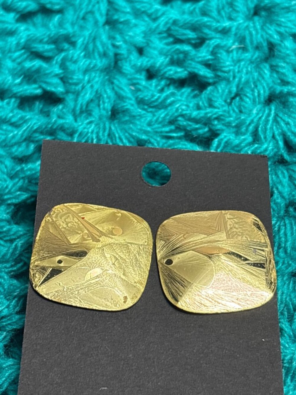 Vintage Goldtone Textured Square Stud Earrings 1 inch